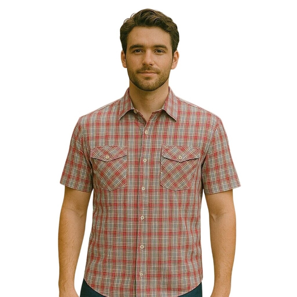 VTG Akoo Men's Red Gray Plaid ButtonUp Shirt Embroidered Hunting Design 2XL Nwot